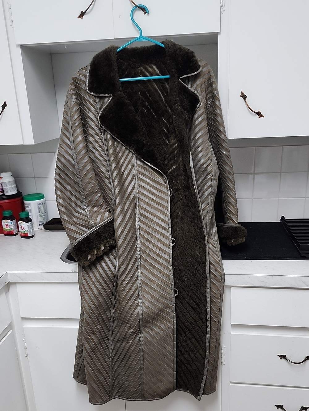 Women’s Long Faux Fur Trim Winter Coat — Brown